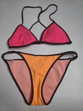 Victoria's Secret Swim The Teeny Triangle Bikini Top & Bottom Small Pink Orange